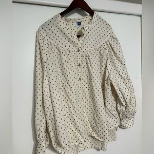 Old Navy Cream Swiss Dot Long Sleeve Blouse